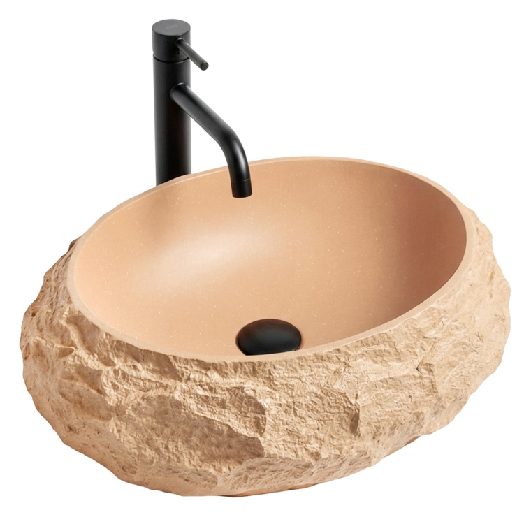 умывальник Rea Mika Light Terracotta 50x38 матовый, бежевый, имитация камня (REA-U7348)