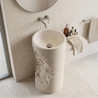 умывальник Rea Travena Round 41x41 матовый, бежевый, имитация камня (REA-U3533)