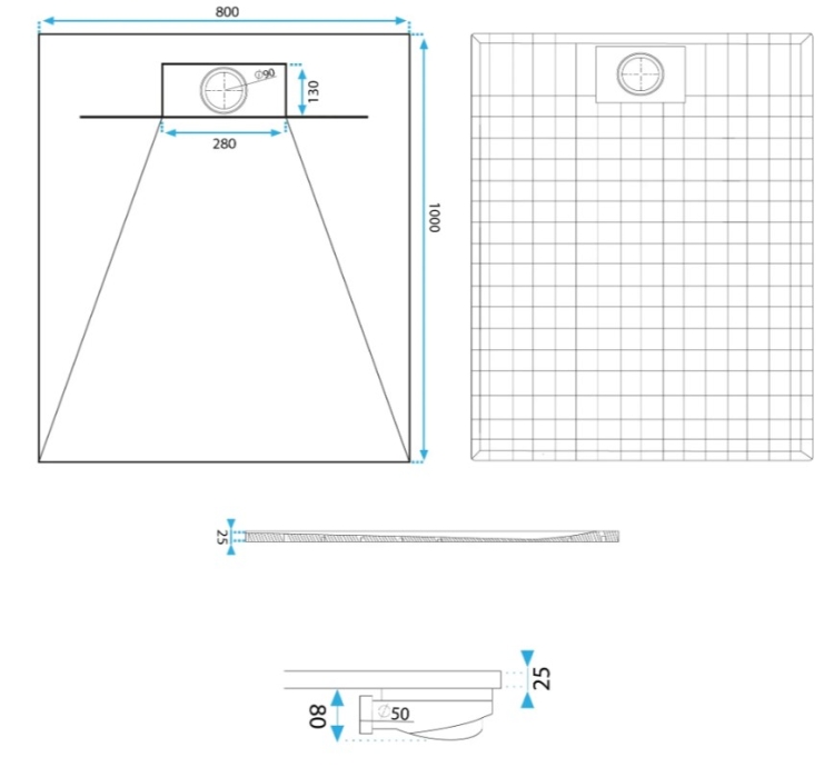поддон Rea Bazalt 80x100 прямоугольный, carrara white (REA-K7000)