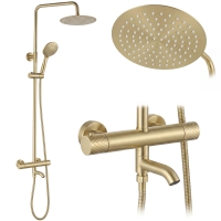 душевая система с изливом Rea Lungo Diamond с термостатом brushed gold (REA-P8923)