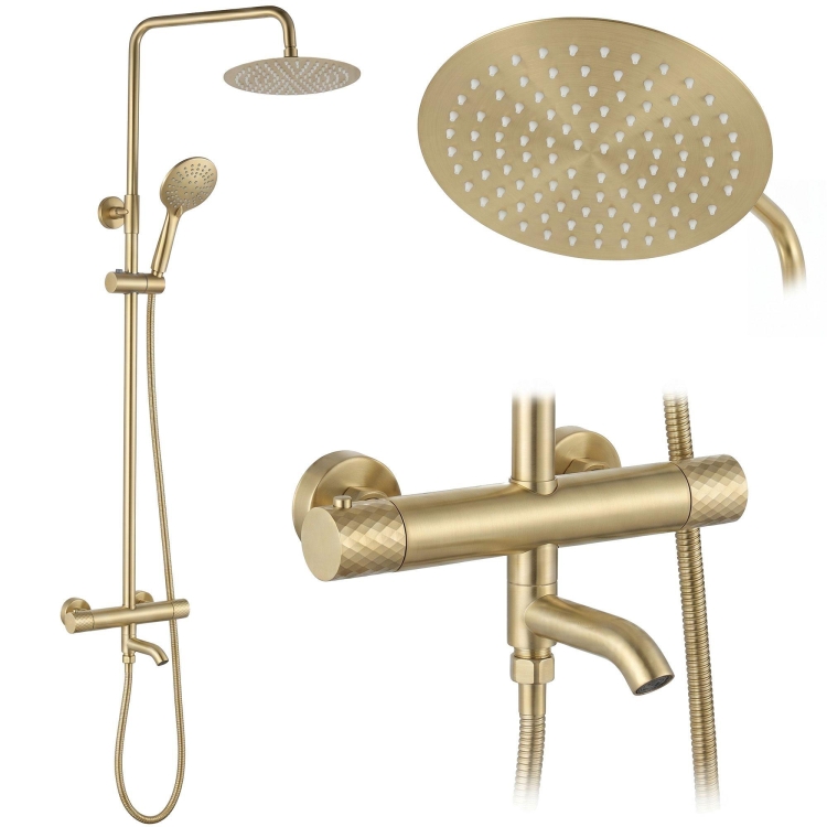 душевая система с изливом Rea Lungo Diamond с термостатом brushed gold (REA-P8923)
