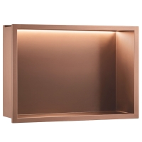 полка для ванной комнаты Rea 30x45x10 встраиваемая в стену с LED подсветкой brush copper (REA-08567)