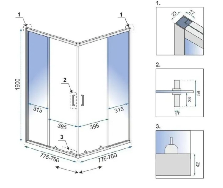 душова кабіна Rea City 80x80 brushed gold, скло прозоре (REA-K6444)