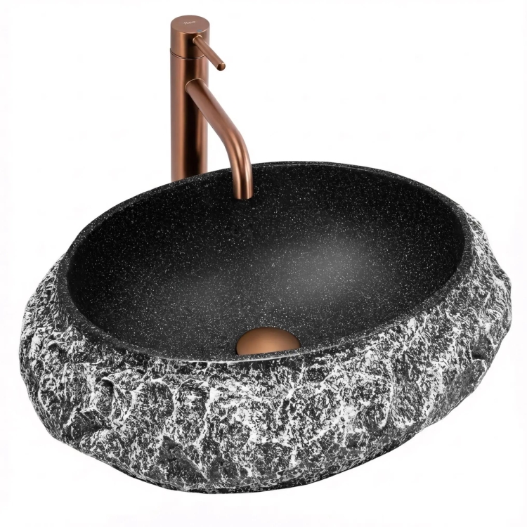 умывальник Rea Mika Gabro Black 50x38 матовый, черный, имитация камня (REA-U0634)