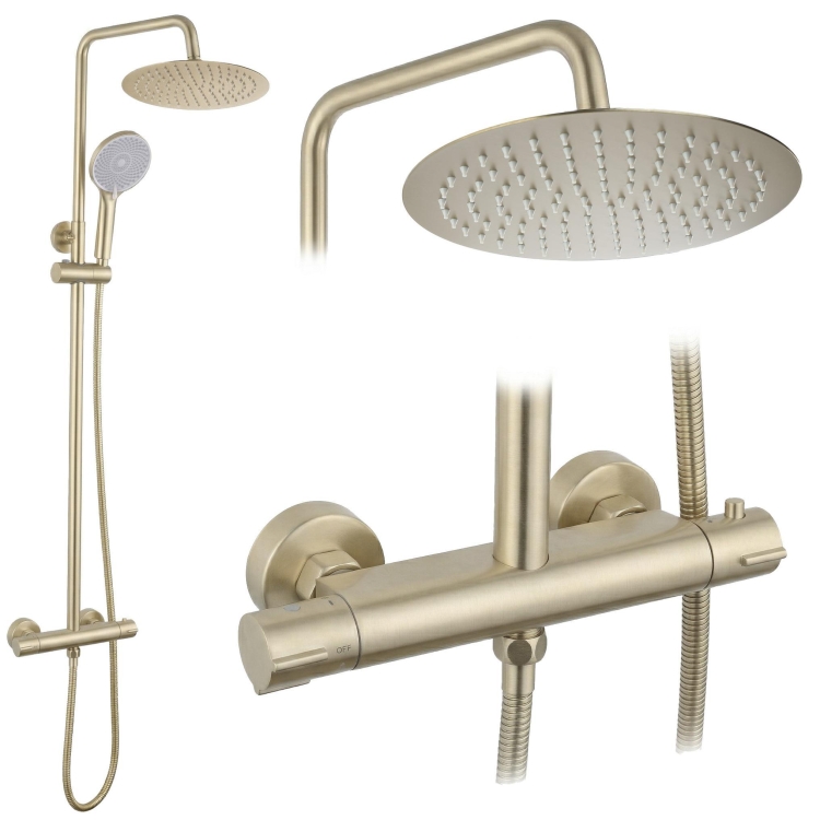 душевая система для душа с термостатом Rea Lungo brushed gold (REA-P6730)