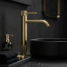 смеситель для умывальника Rea Lungo Stripe высокий, brushed gold (REA-B8051)