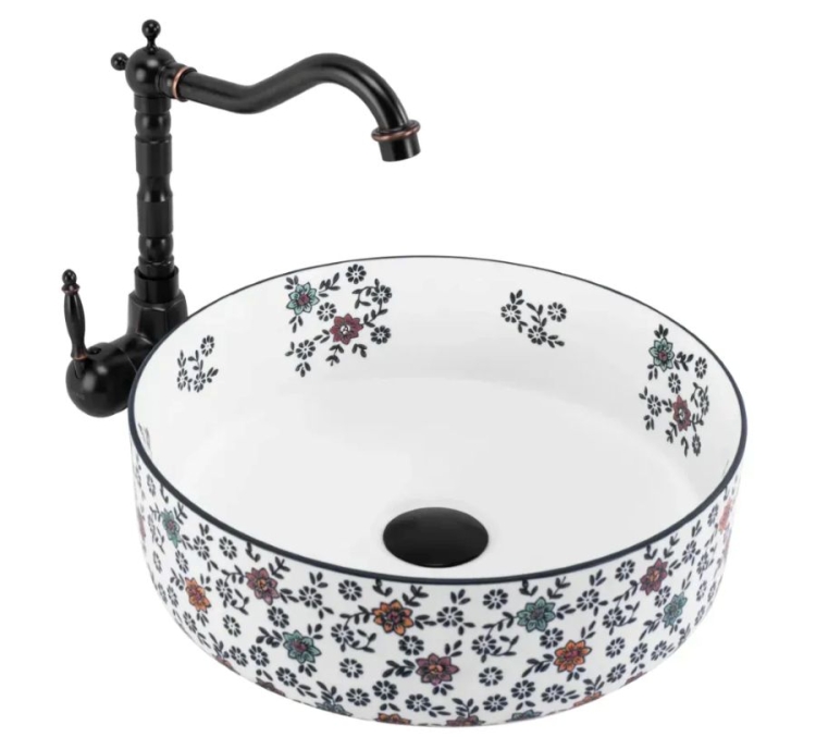 умывальник Rea Stefania 36x36 накладной, fiori (REA-U9853)