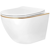 унітаз Rea Carlo Mini 49x35,5 підвісний, безободковий, без шуму, змив торнадо, сиденье, white/gold (REA-C6801)