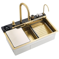 кухонная мойка Rea Alonzo 75x46 многофункциональная с сифоном brush gold (ZLE-06419)