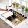 кухонная мойка Rea Alonzo 75x46 многофункциональная с сифоном brush gold (ZLE-06419)