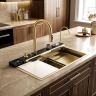 кухонная мойка Rea Alonzo 75x46 многофункциональная с сифоном brush gold (ZLE-06419)