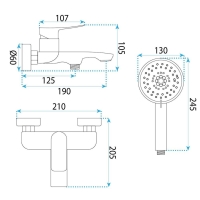 смеситель для ванны и душа Rea Vision gold (REA-B6736)