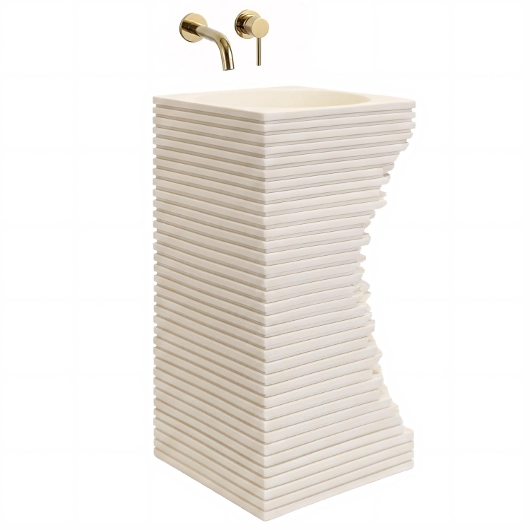 умывальник Rea Travena Square 40x40 матовый, бежевый, имитация камня (REA-U3534)