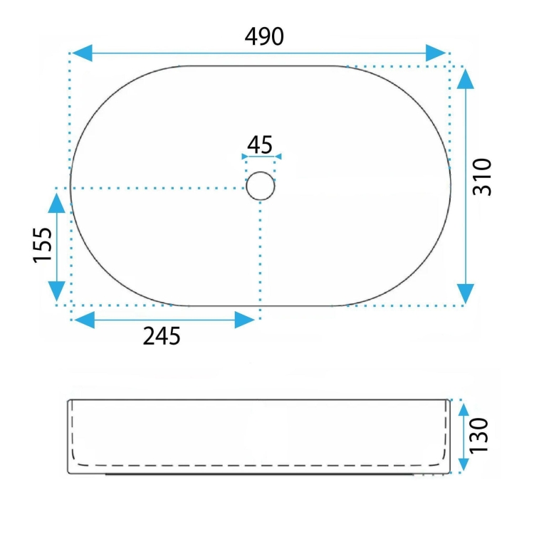 умывальник Rea Vanda Blueberry Matt 49x31 матовый, синий (REA-U3535)